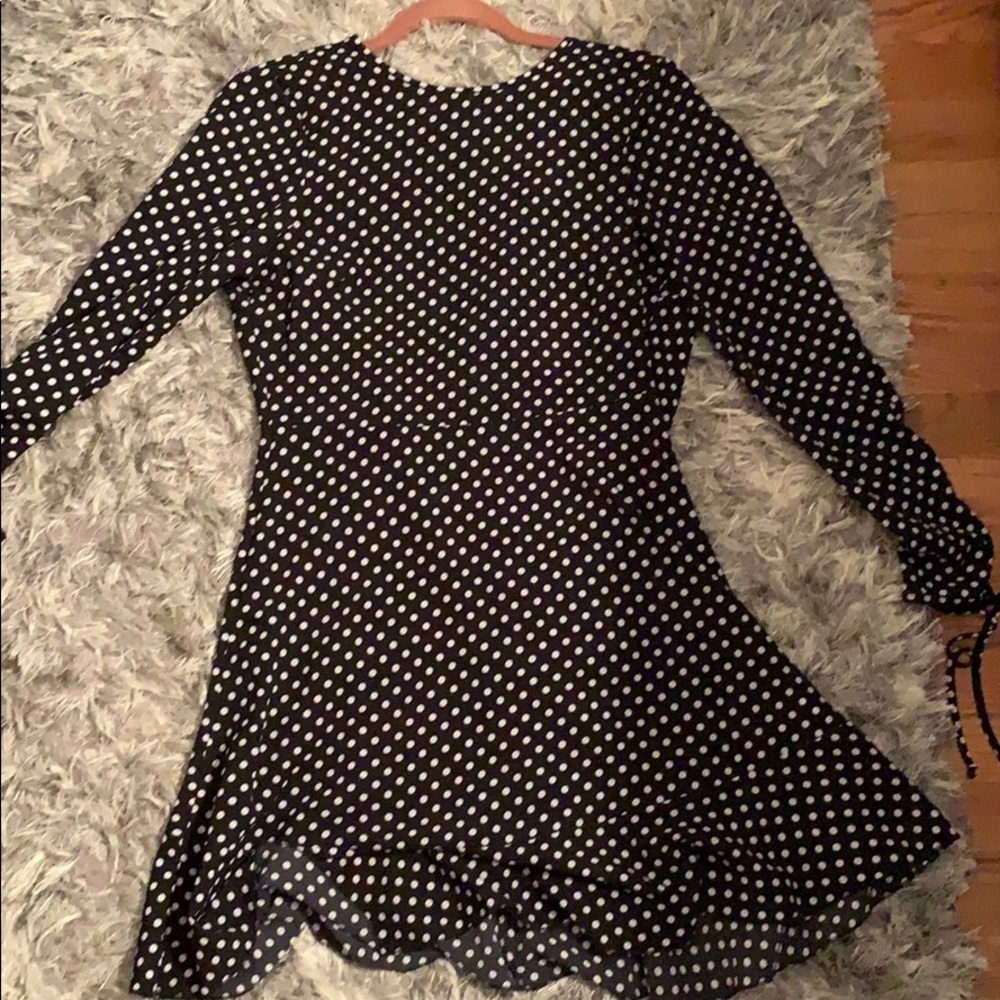 Black polka dot long sleeve dress